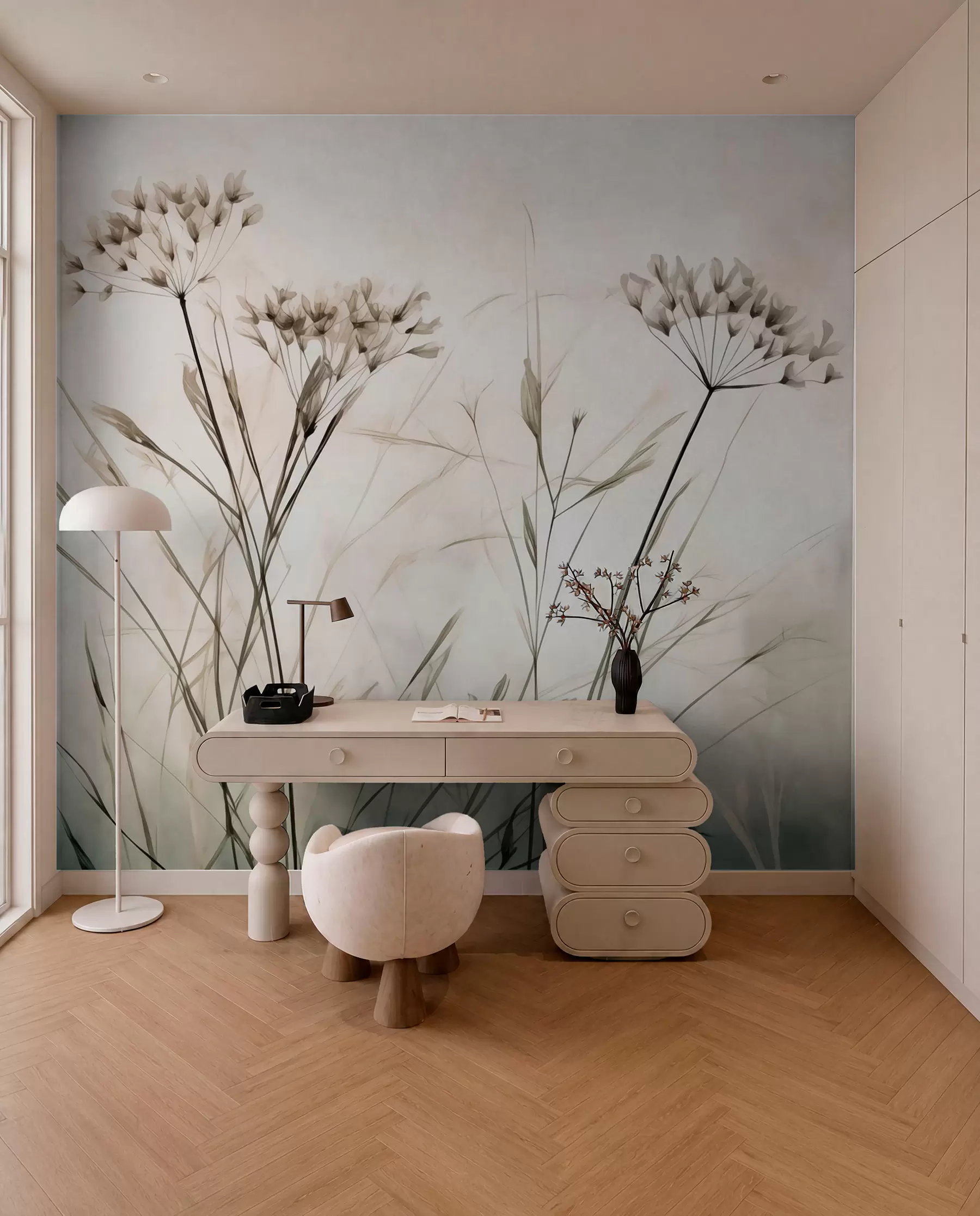 murales de pared Hierbas en estilo acuarela borrosa w02920