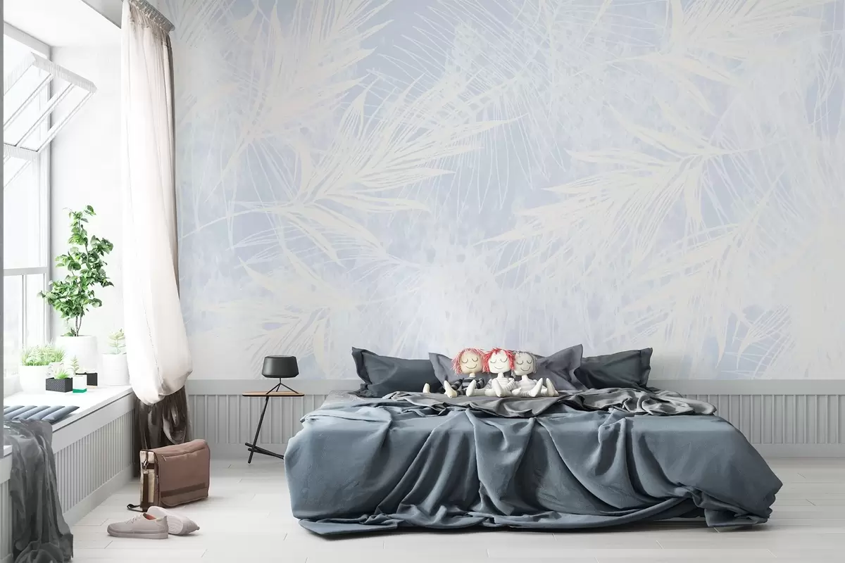 murales de pared Siluetas blancas de hojas sobre fondo texturizado w02896v1