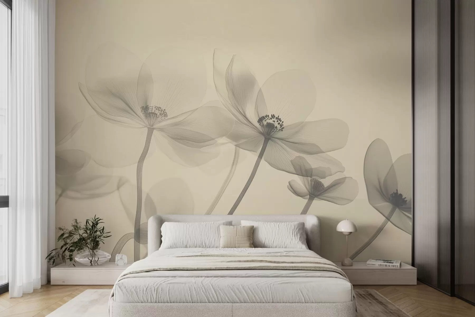 murales de pared Aireadas flores silvestres en tono beige w08490