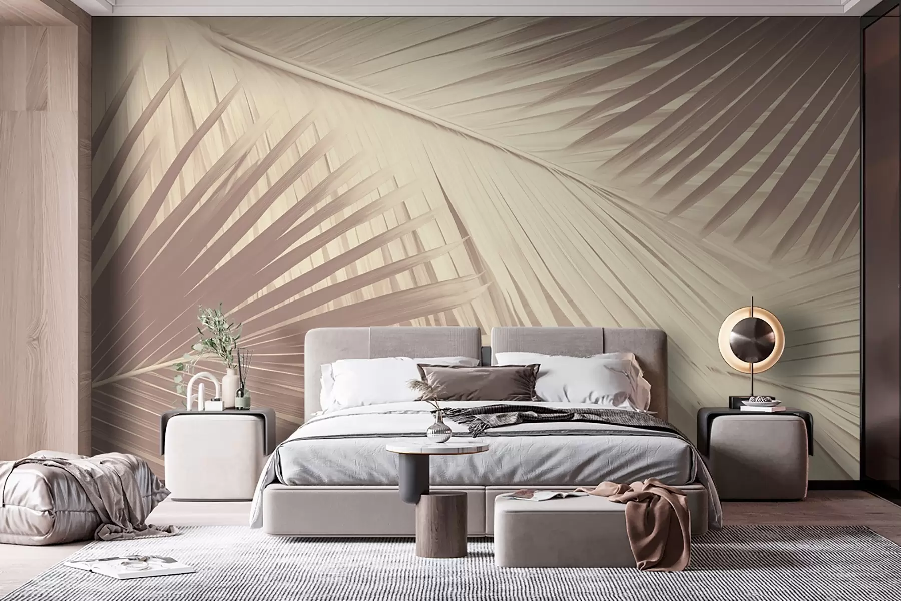 murales de pared Hojas de palmera abstractas en tonos suaves w08677
