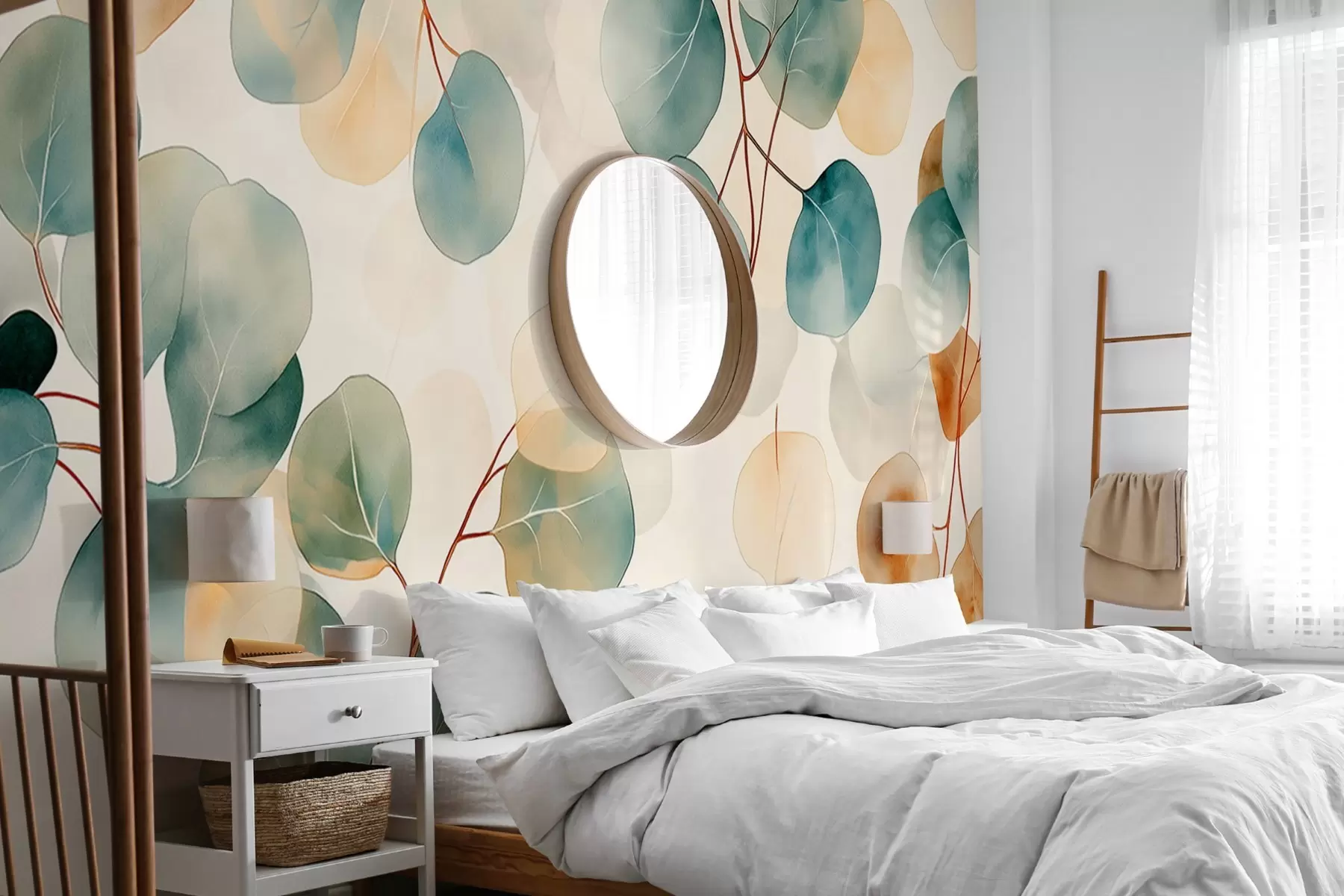 murales de pared Dibujo de eucalipto estilo acuarela, colores pastel suaves, floral w02938