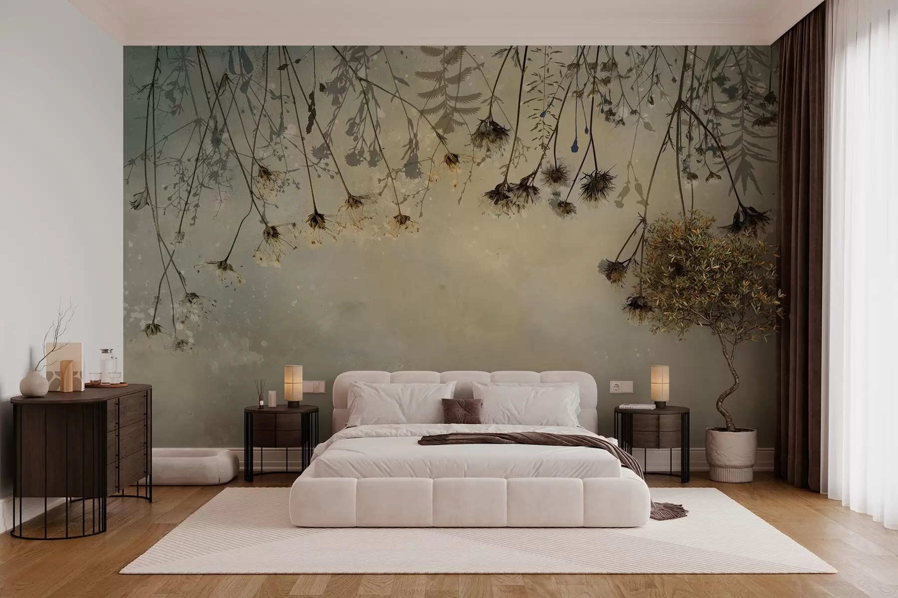 murales de pared Flores silvestres que cuelgan de lo alto en colores cálidos w02877