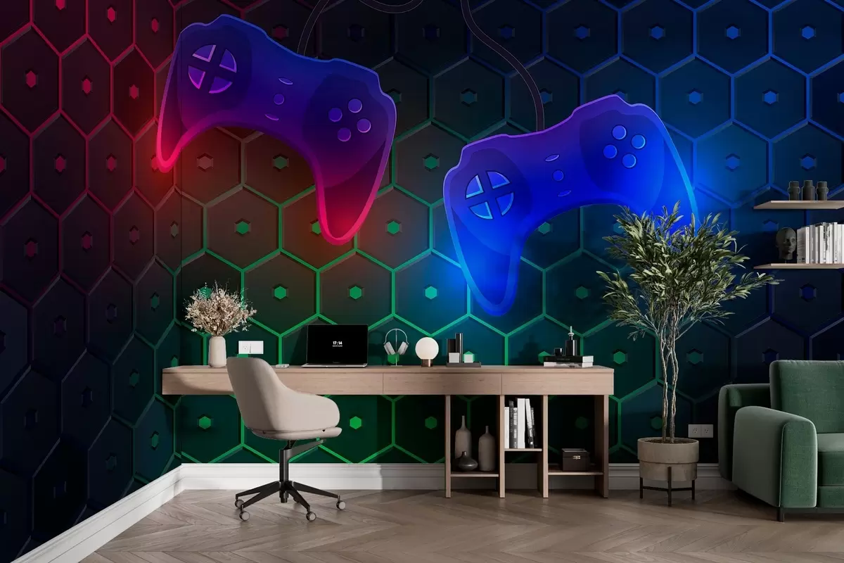 murales de pared Fondo de juego con joysticks en colores oscuros w02904