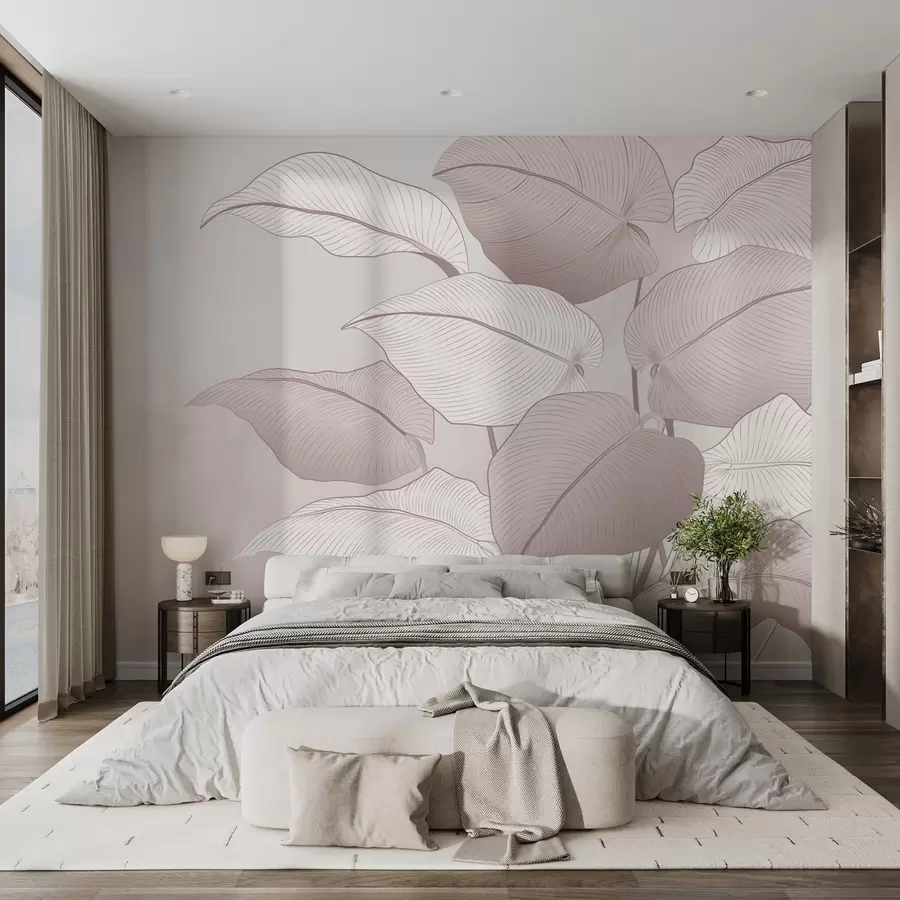 murales de pared Hojas grandes en tonos rosados w02968