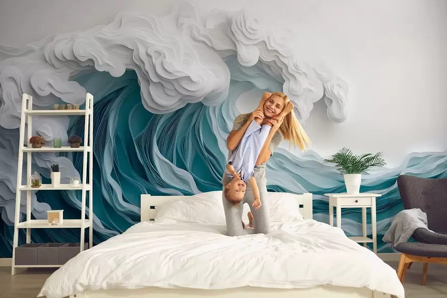 murales de pared Ola marina espumosa recortada en papel w08694