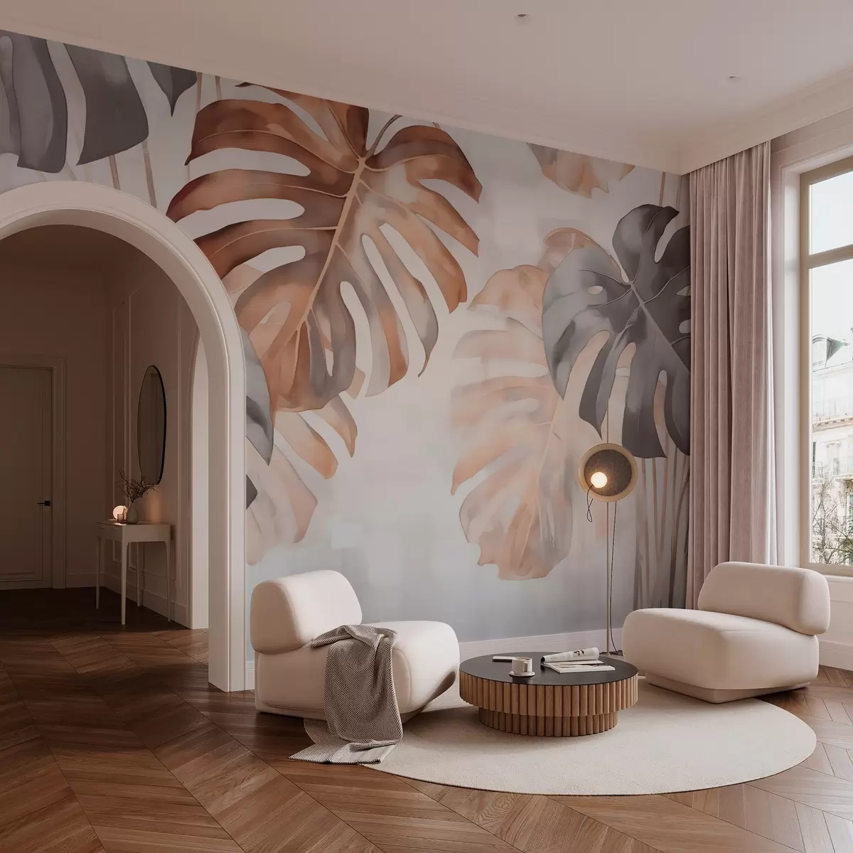murales de pared Hojas grandes de monstera Imitación acuarela w02950v1