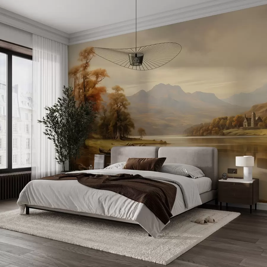 murales de pared Paisaje de acuarela pintado en colores cálidos w02971