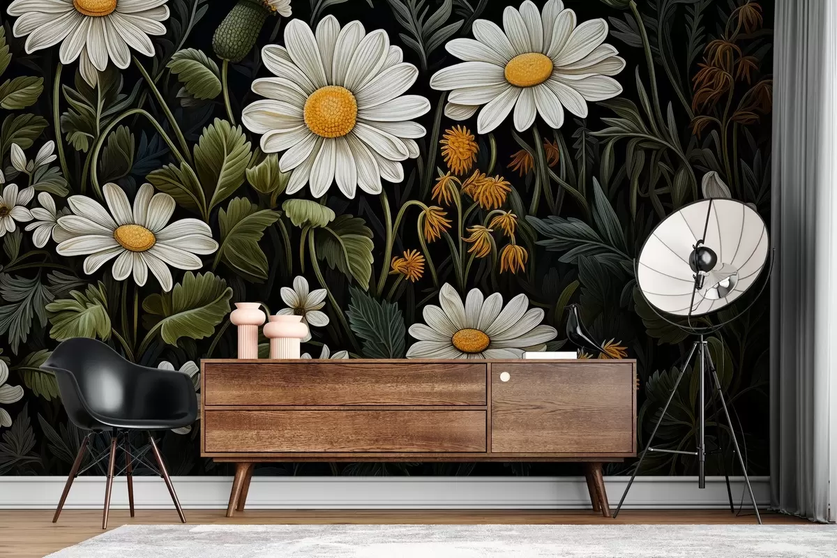 murales de pared Jardín pintado de margaritas w02980