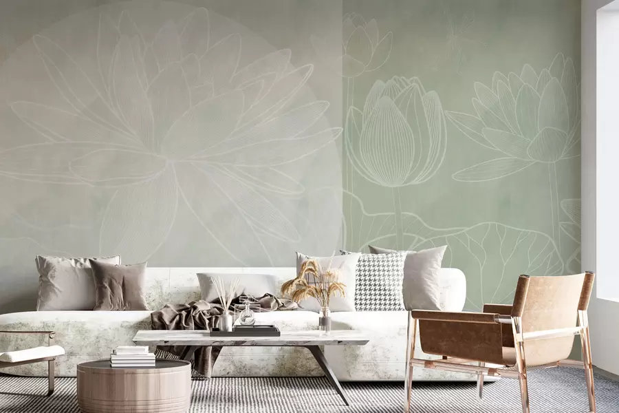 murales de pared Flores de loto y geometría w03005v4