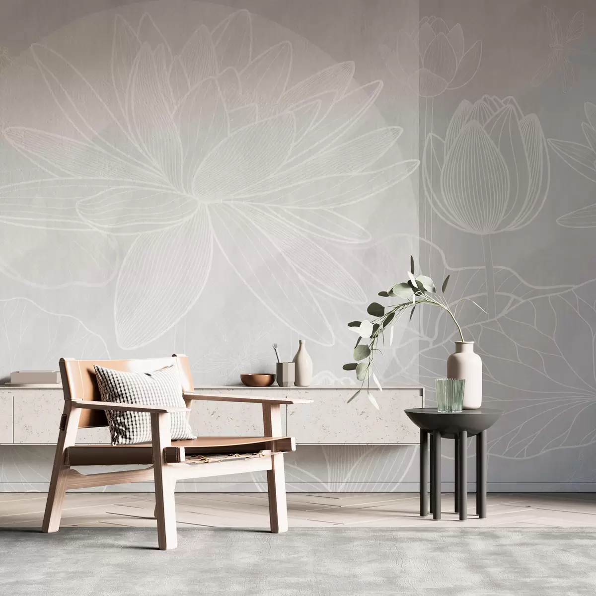 murales de pared Flores de loto y geometría w03005v1
