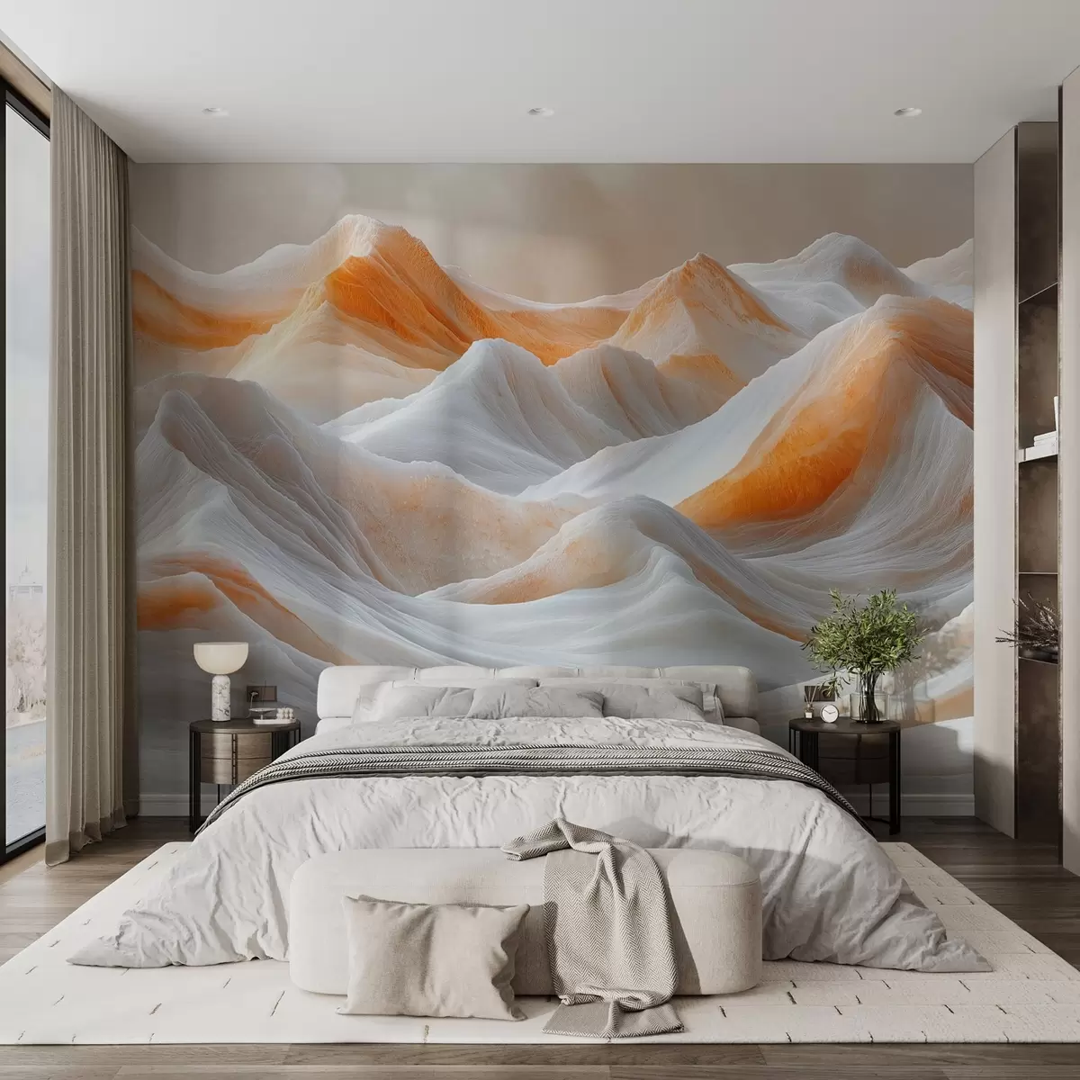 murales de pared Colinas montañosas en tonos grises anaranjados w08722