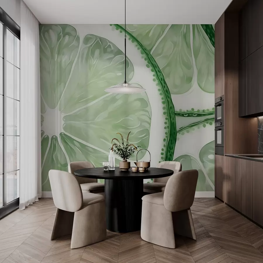 murales de pared Sombra verde acuarela imitación círculos cítricos w03026