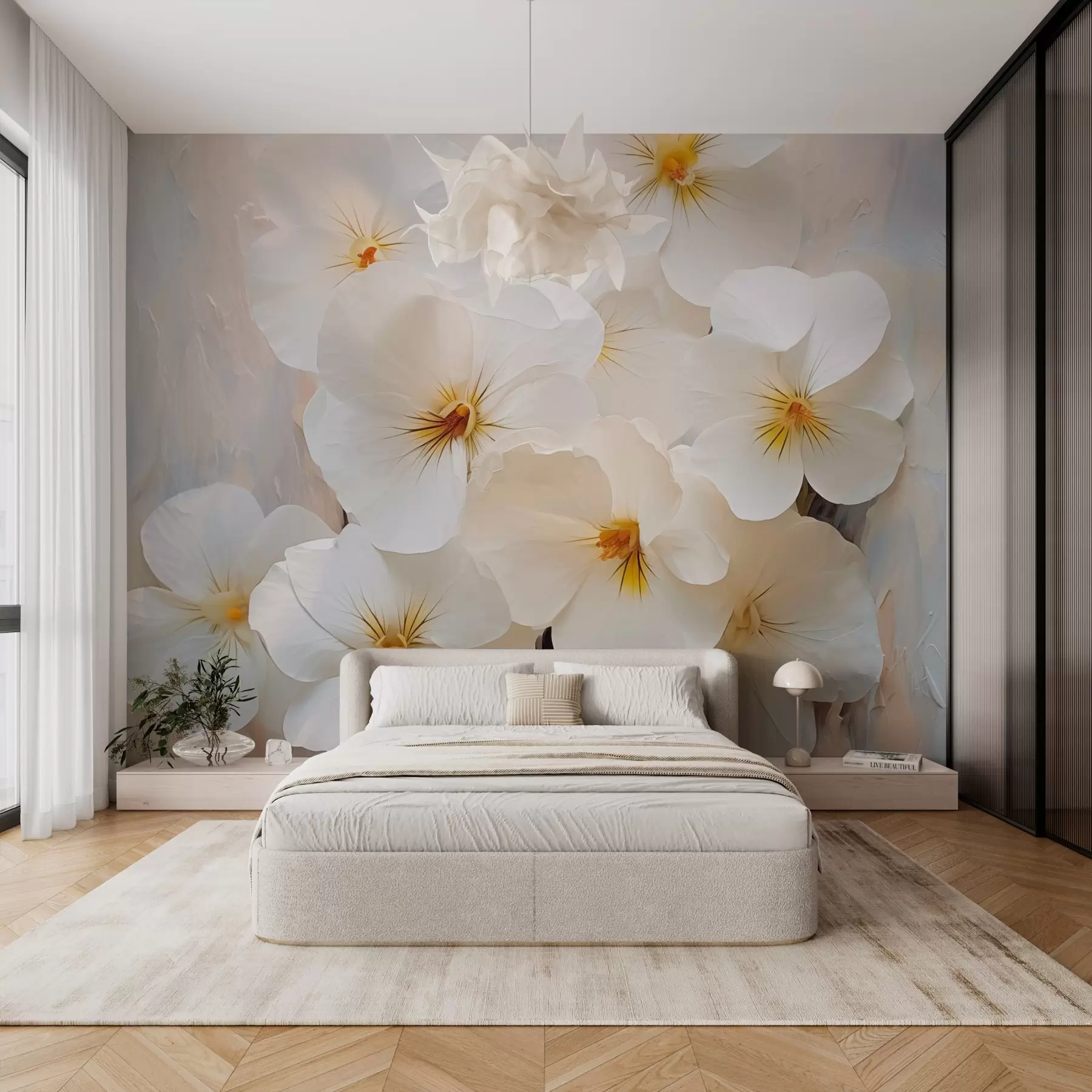 murales de pared Pintura imitación violetas blancas w03028