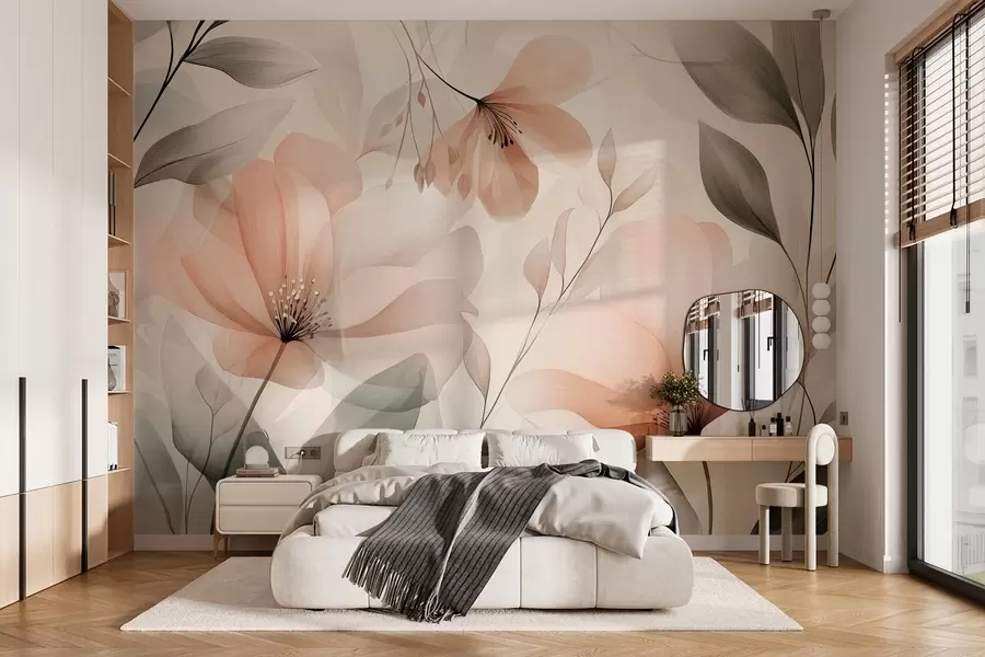 murales de pared delicadas flores aéreas en cálidos tonos terrosos w03010