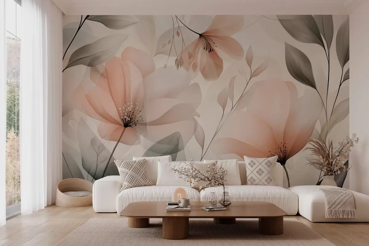 murales de pared delicadas flores aéreas en cálidos tonos terrosos w03010