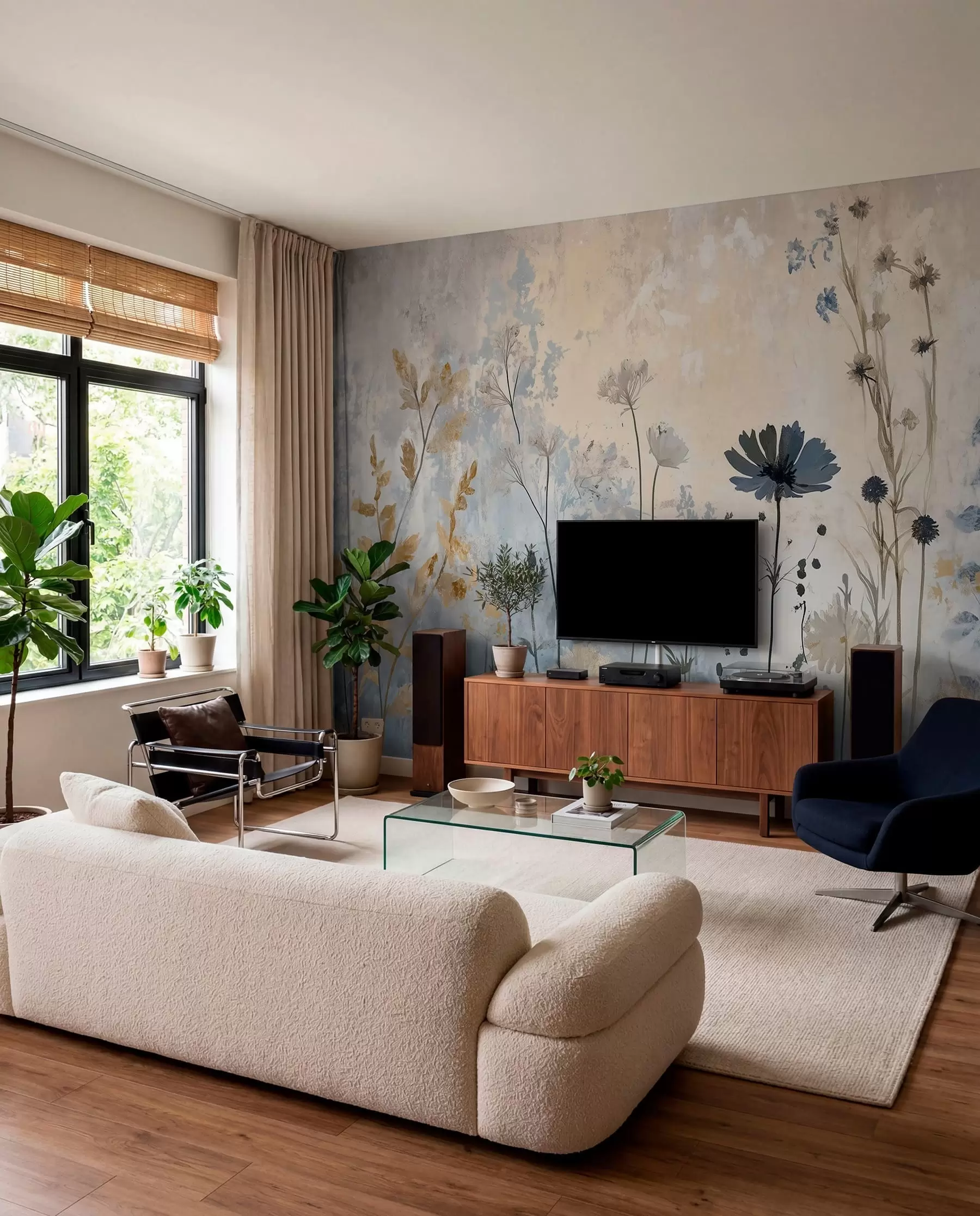 murales de pared Estudio de flores azules w03022