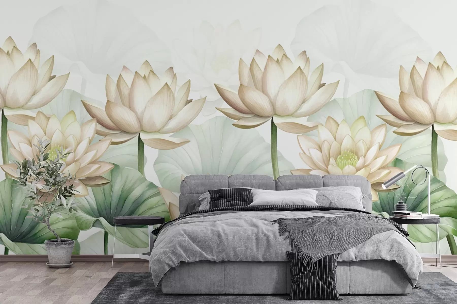murales de pared Lotos grandes y hojas w03107