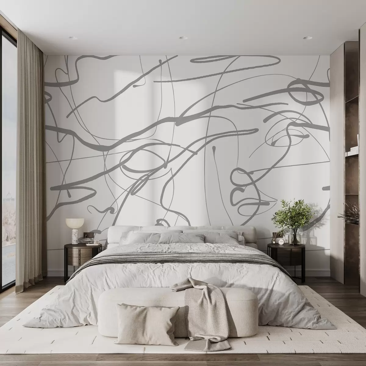 murales de pared Caras dibujadas con línea w08764v1