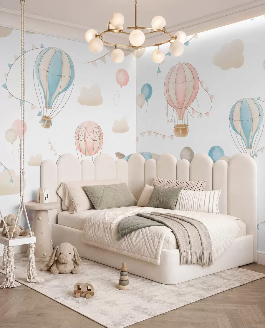 murales de pared Diseño infantil en acuarela con globos w08765
