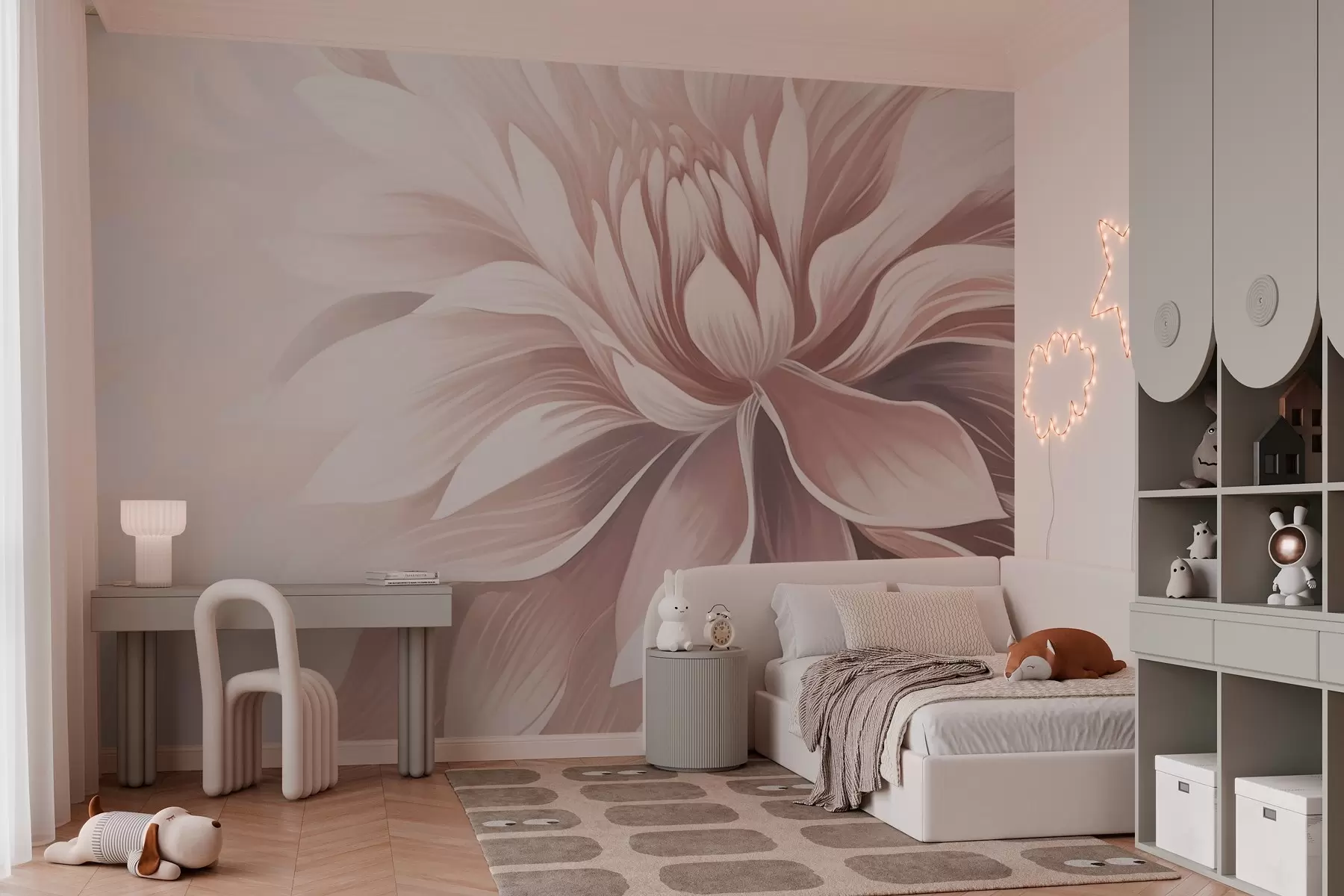 murales de pared Flor rosa de moda en niebla ligera w03128