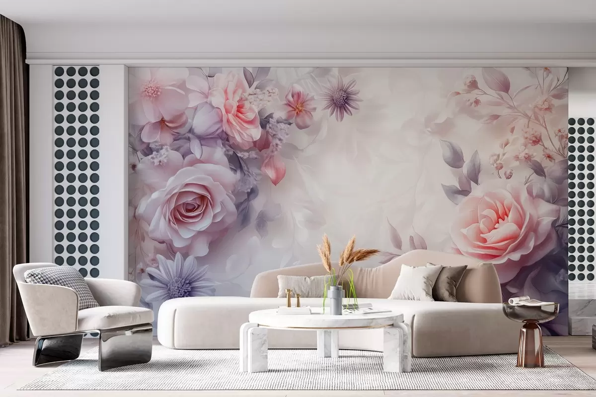 murales de pared delicadas rosas en colores rosa y perla w03025