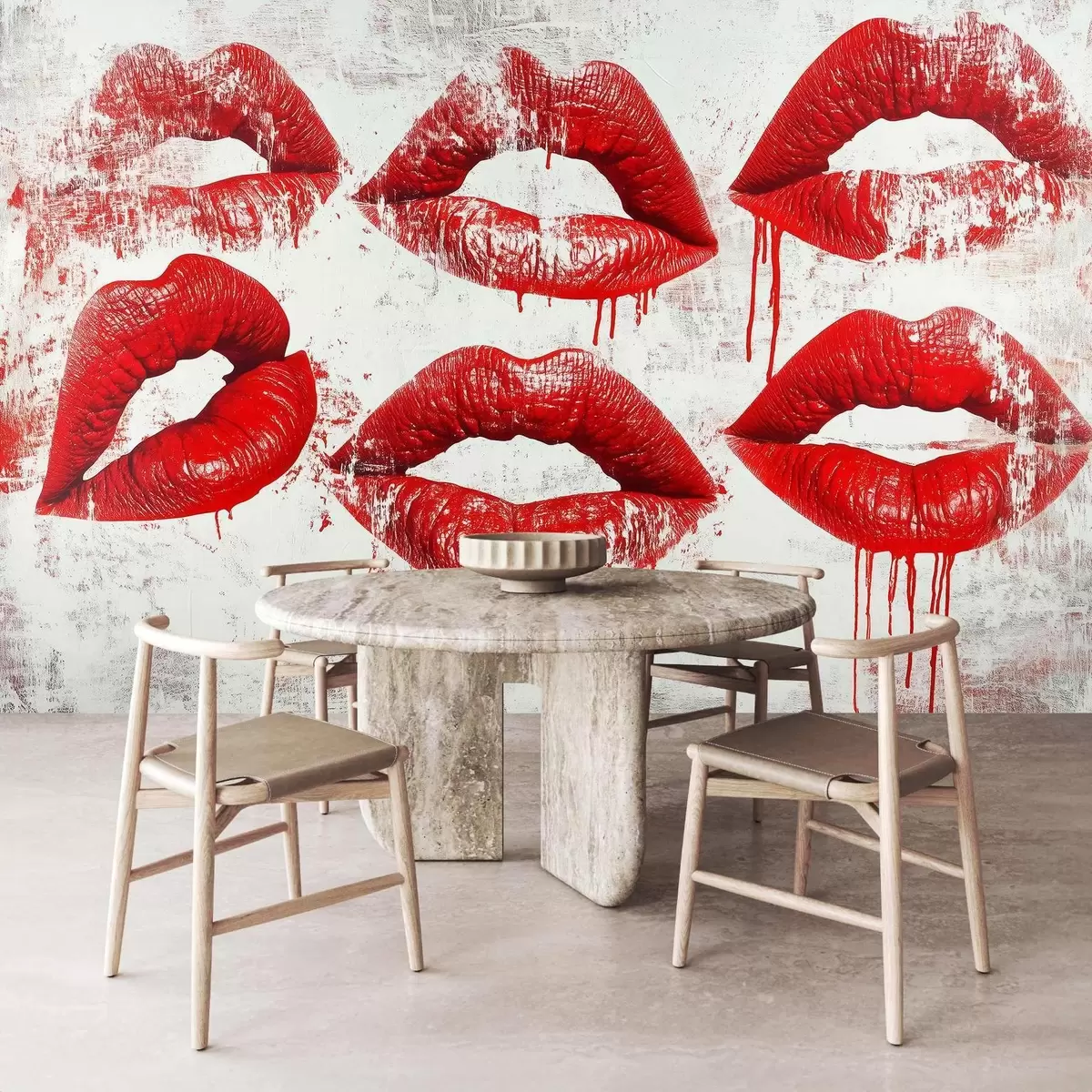 murales de pared labios rojos de estilo grunge  w03108