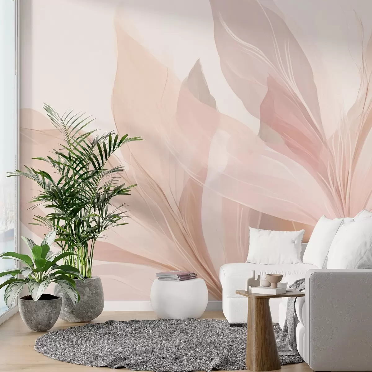 murales de pared Imagen abstracta de hojas en colores claros w03135