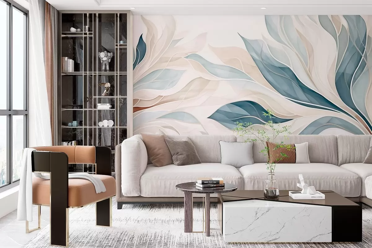 murales de pared Ilustración digital abstracta de hojas w03140