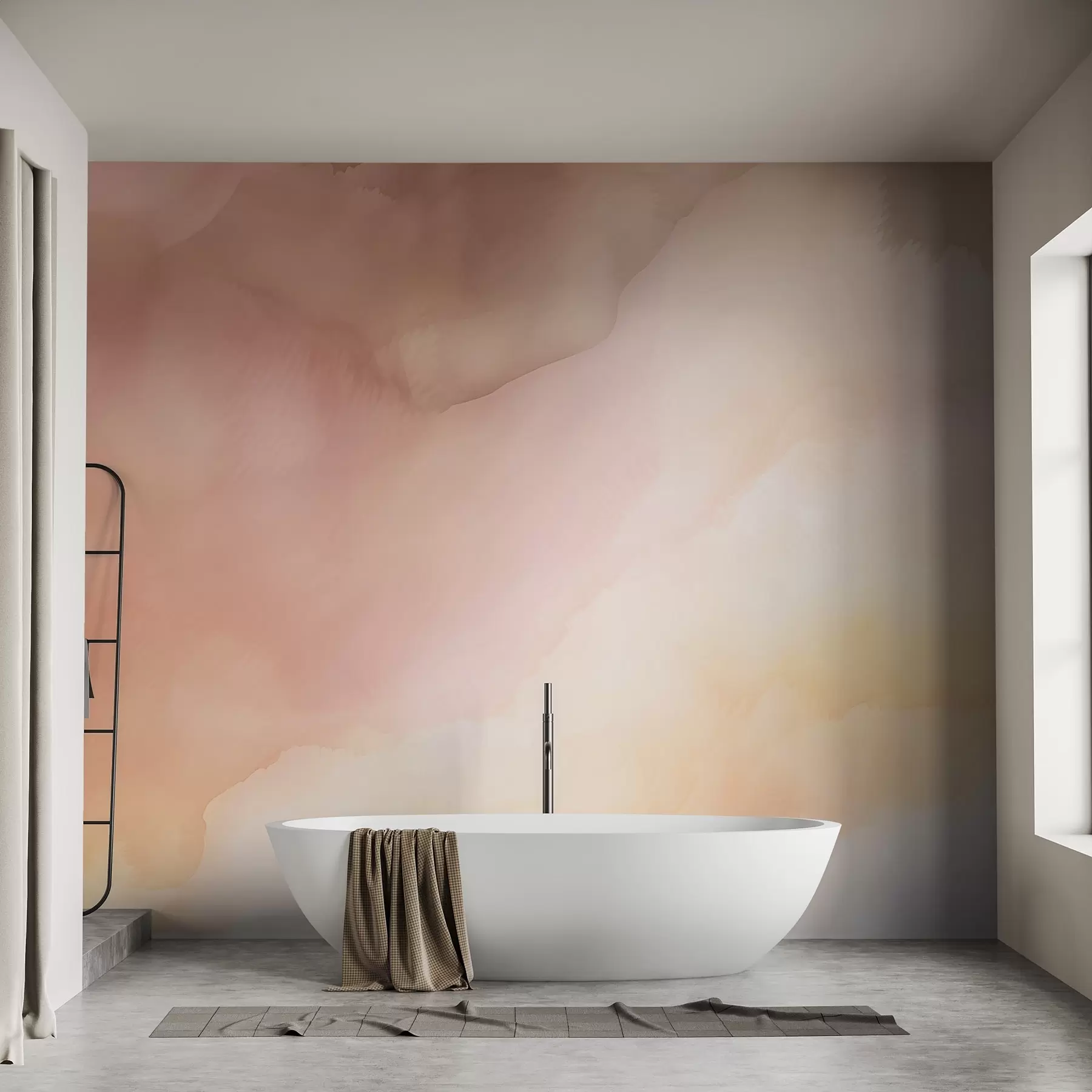 murales de pared Abstracto degradado de acuarela en tonos cálidos de melocotón, rosa y crema w03160v1
