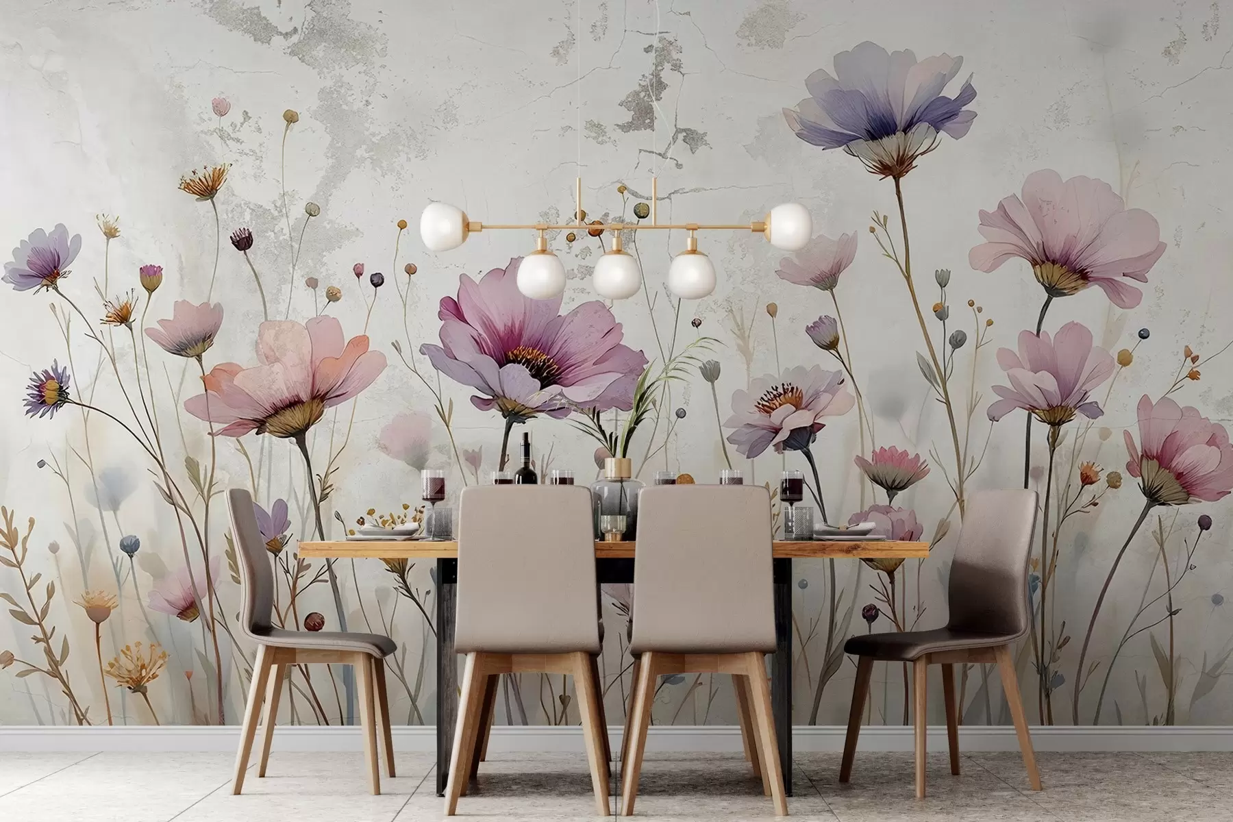 murales de pared Flores de acuarela en estilo grunge w03192