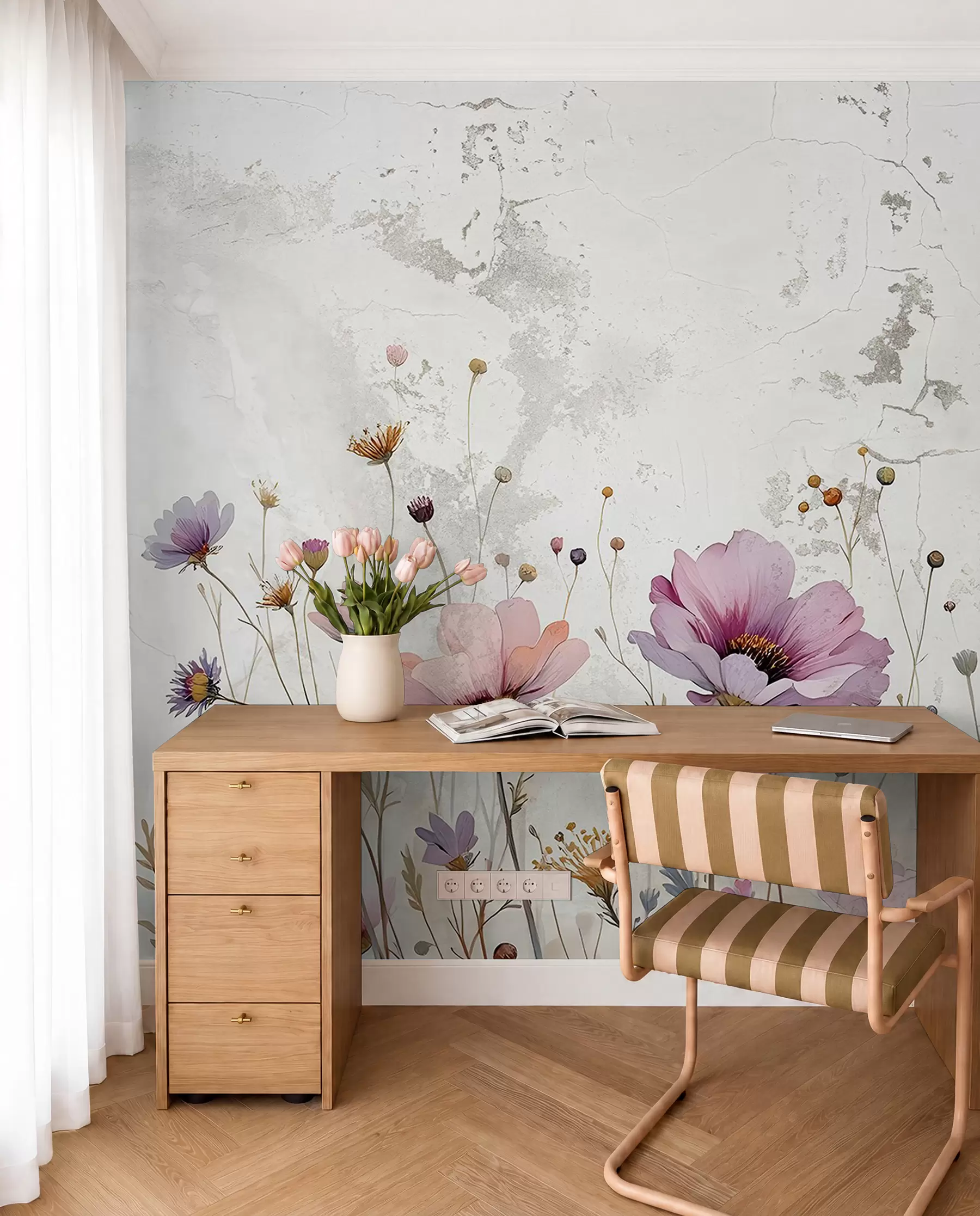 murales de pared Flores de acuarela en estilo grunge w03192