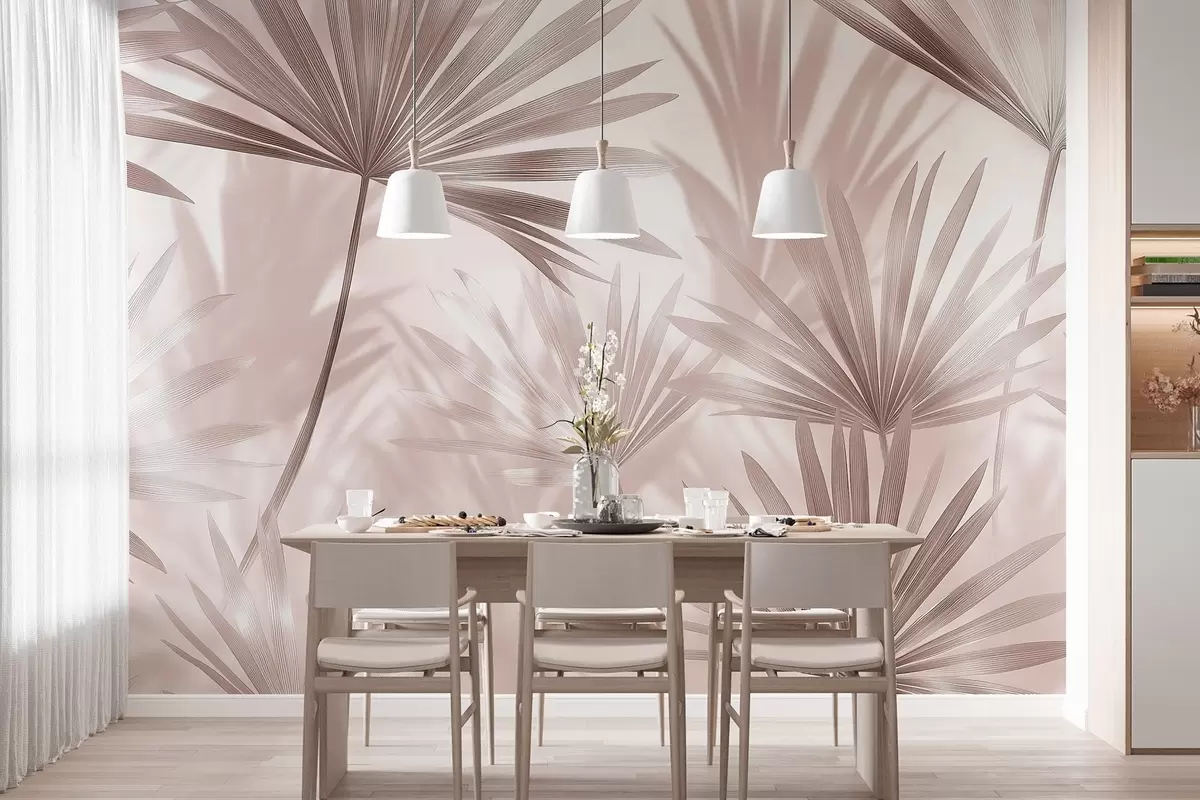 murales de pared Hojas de palmera, estampado floral, minimalismo, tropical, colores beige w03152v3