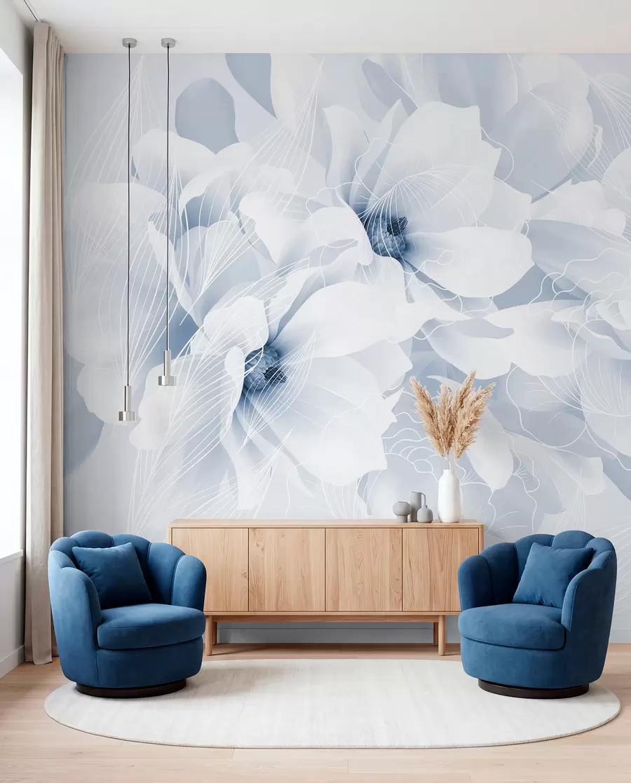 murales de pared Boceto de pétalos azul hielo w08826