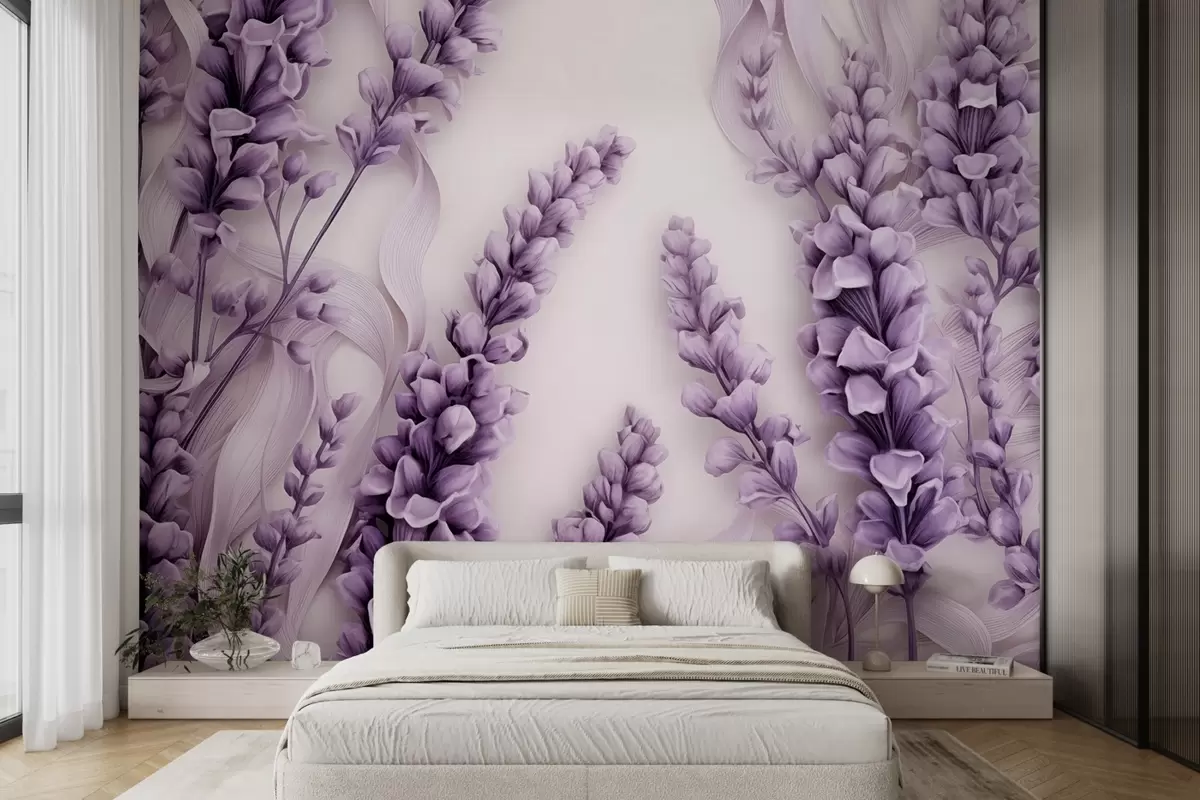 murales de pared Lavanda púrpura sobre fondo blanco w08812