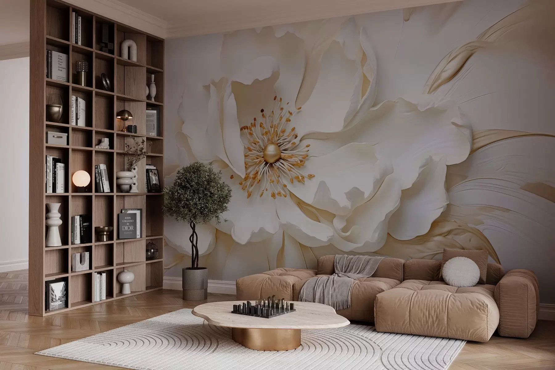 murales de pared Delicada flor en bajorrelieve w03249