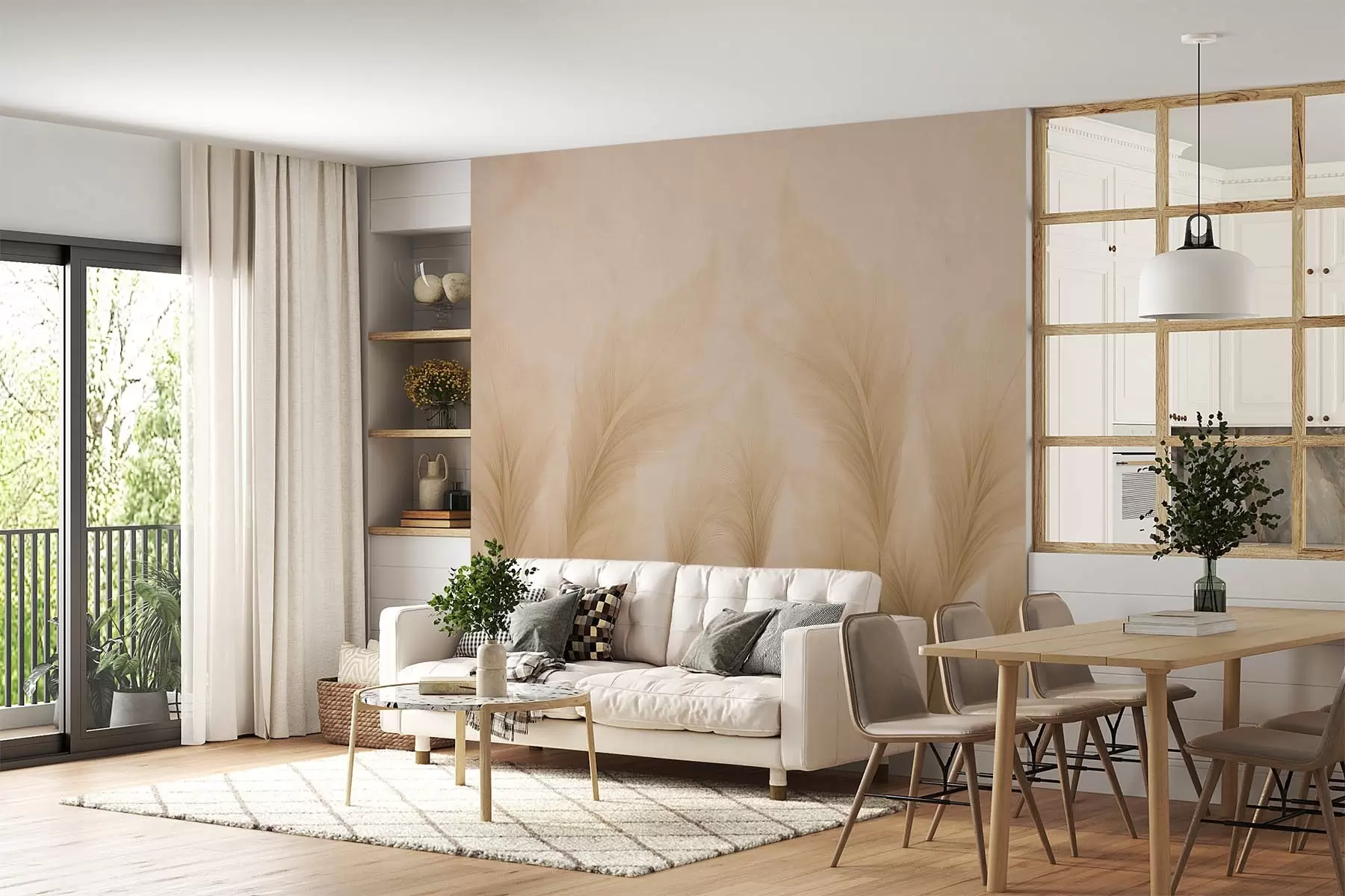 murales de pared Plantas de junco sobre fondo beige envejecido w08858