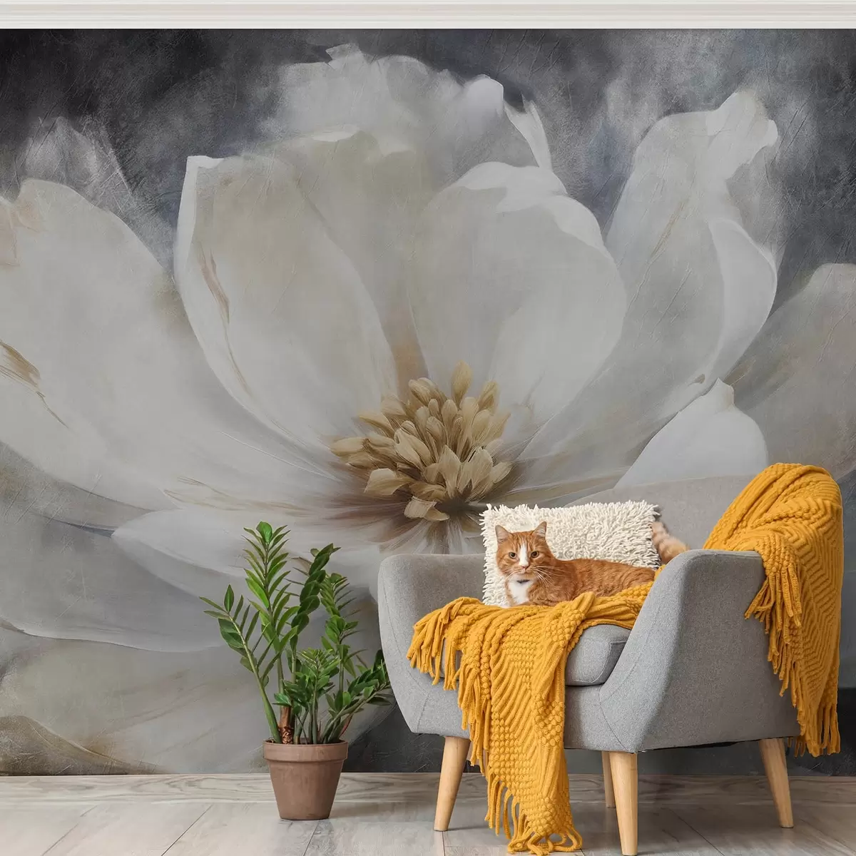 murales de pared Gran flor blanca abstracta w08864v1