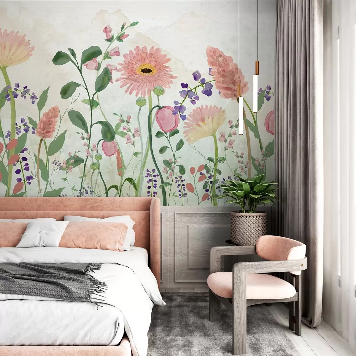 murales de pared Una floreciente sinfonía de acuarelas w03255