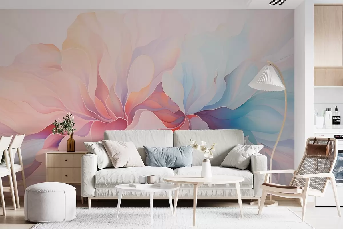 murales de pared Diseño floral abstracto en suaves tonos rosas y azules w08873