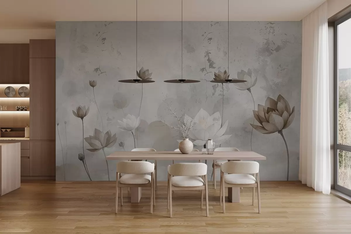 murales de pared Pared agrietada con lotos pintados w03336v1