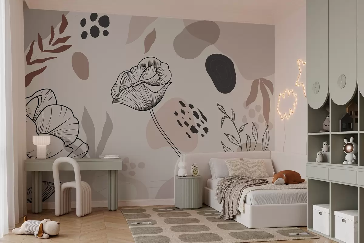 murales de pared Ilustración botánica abstracta con cuadros de flores w03275