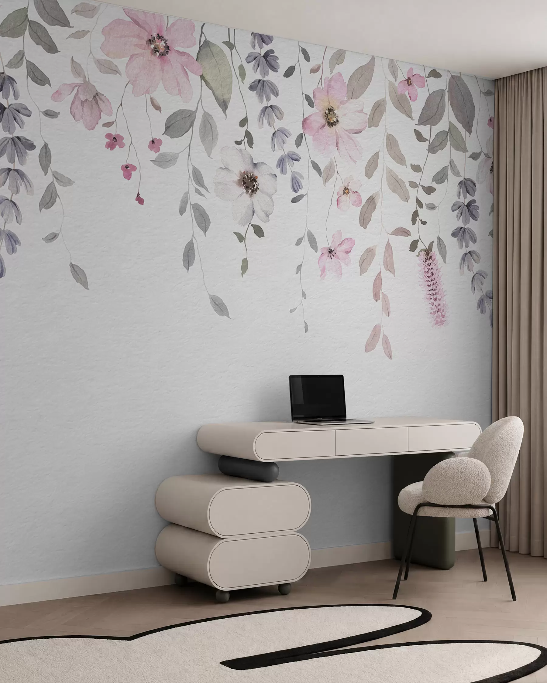 murales de pared Flores y hojas colgantes de acuarela w03315