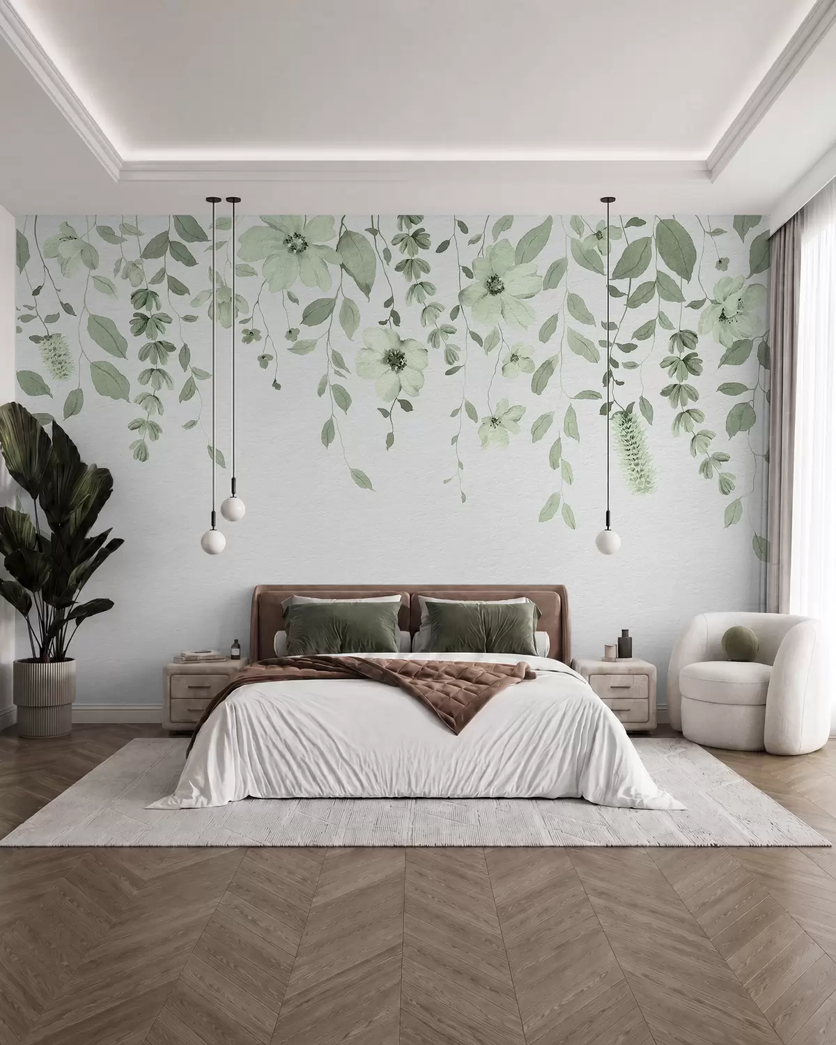 murales de pared Flores colgantes en verde w03315v2