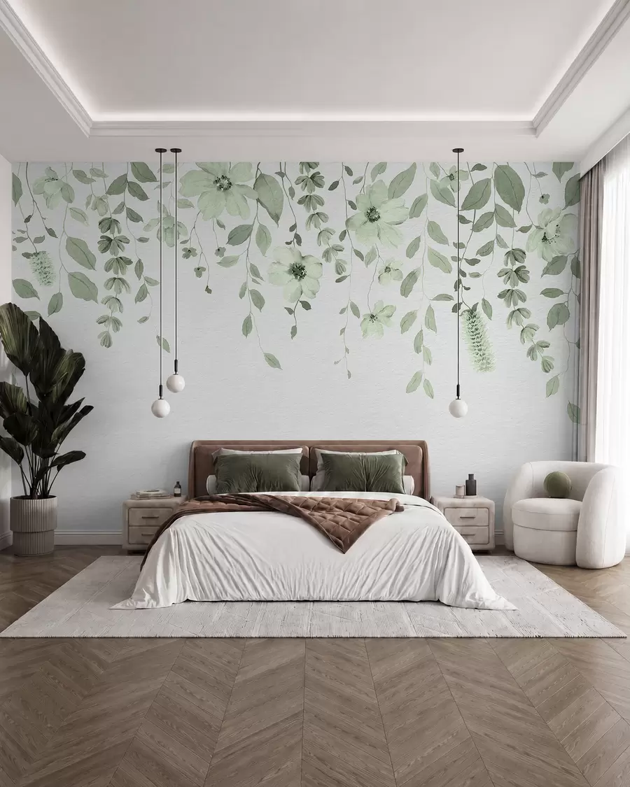murales de pared Flores colgantes en verde w03315v2