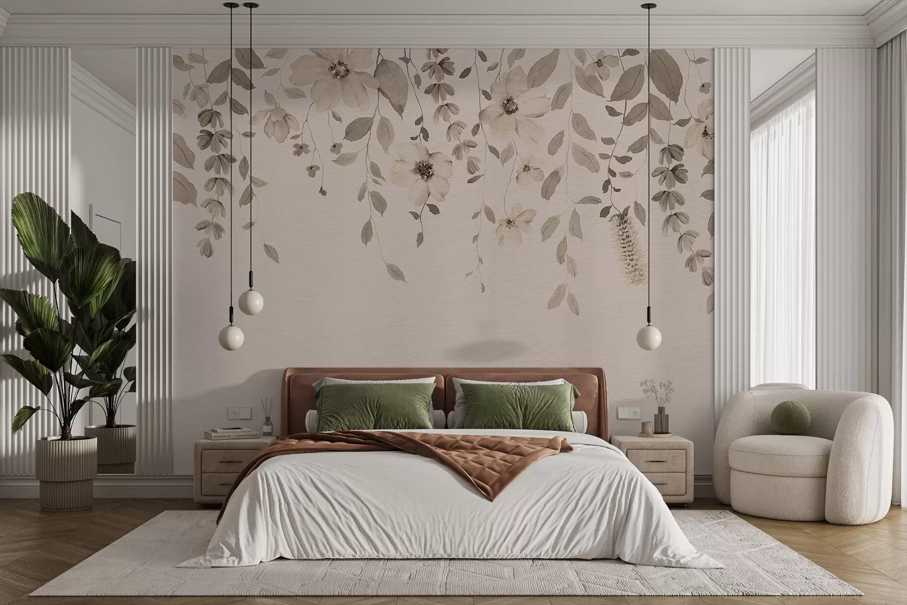 murales de pared Flores y hojas colgantes de acuarela w03315v4