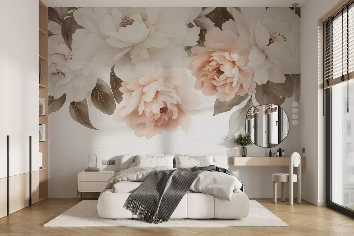murales de pared Delicadas peonías vintage en acuarela w03317
