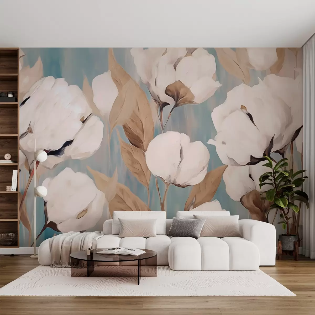 murales de pared Pintura imitación flores de algodón w03355