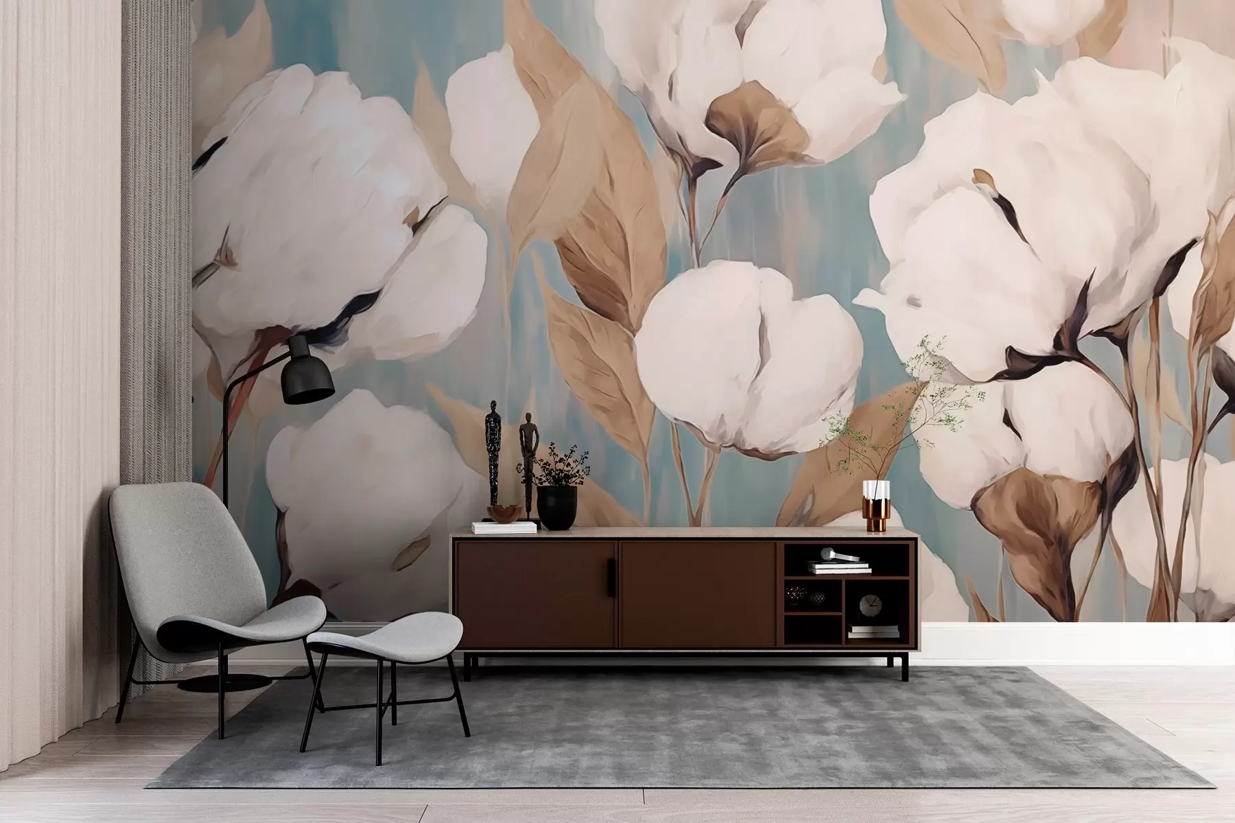 murales de pared Pintura imitación flores de algodón w03355