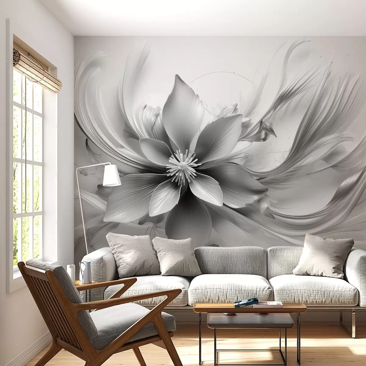 murales de pared Gran flor abstracta en blanco y negro w08903v2