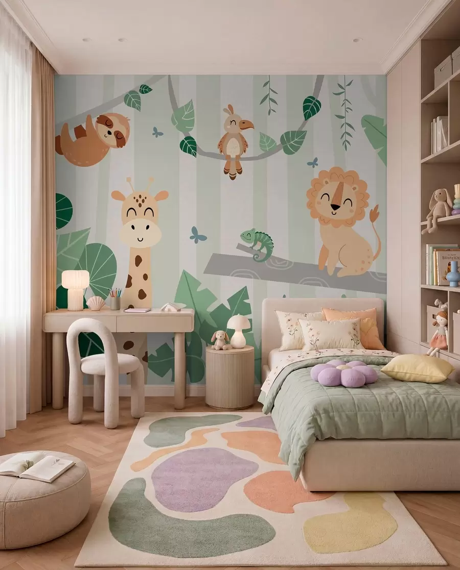 murales de pared Paisaje con animales tropicales w03376v1